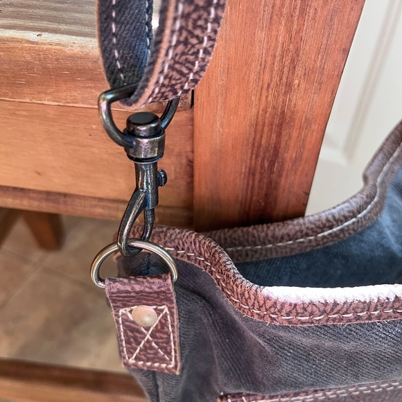 Myra Bag Two-Tone Canvas & Leather Crossbody — Black, Brown & Cream - Picture 9 of 11